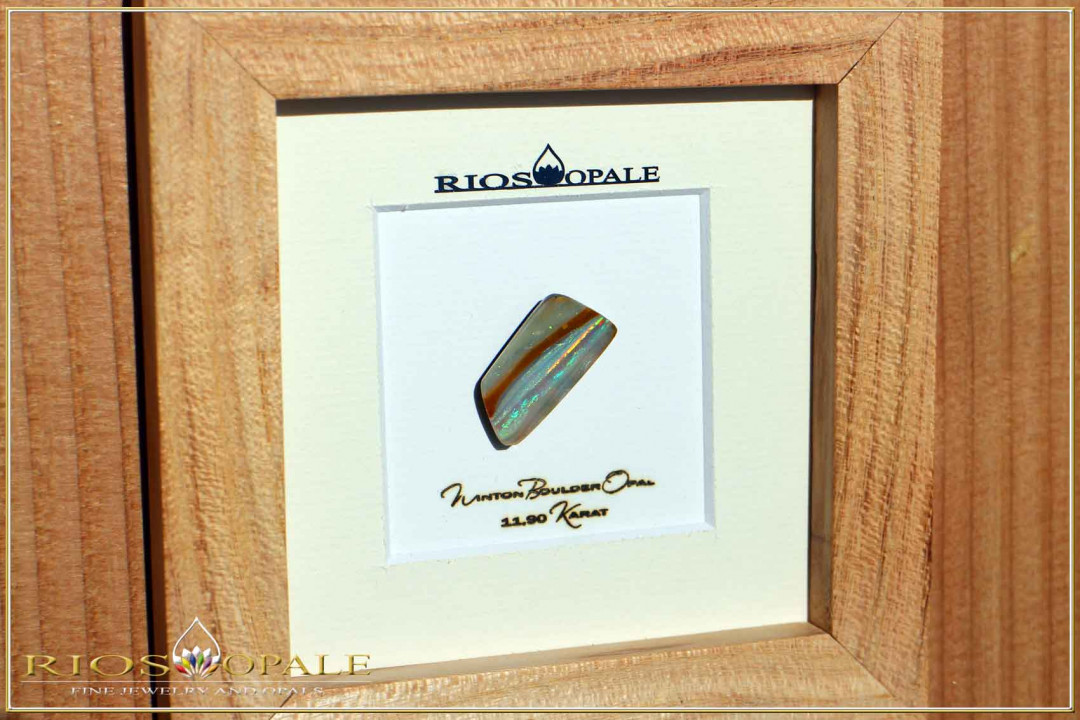 Winton Boulder Opal - 11,90ct - Black Edition im 12x12cm Gleditschie Holzrahmen