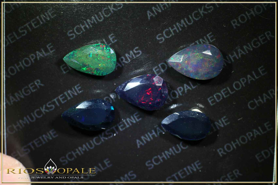 5 Stück Welo Opal smoked und facettiert im Tropfenschliff - 7,45ct