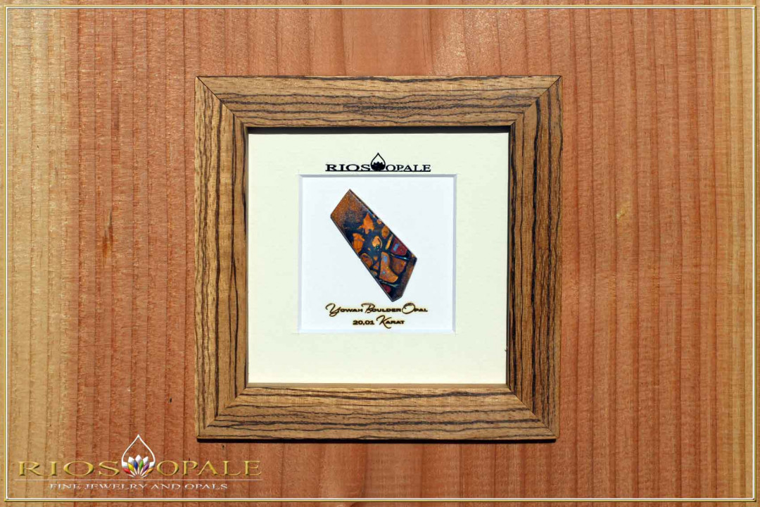 Yowah Boulder Opal - 20,01ct - Black Edition im 12x12cm Zebrano Holzrahmen