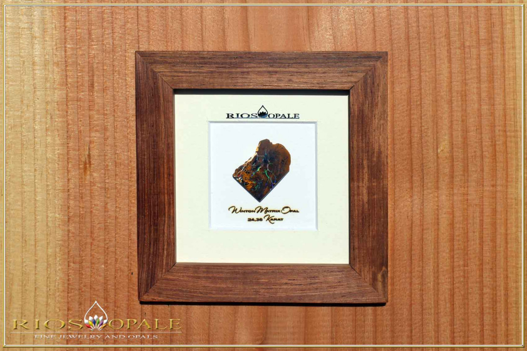 Winton Matrix Boulder Opal - 24,36ct - Silver Edition im 12x12cm Honduras Palisander Holzrahmen