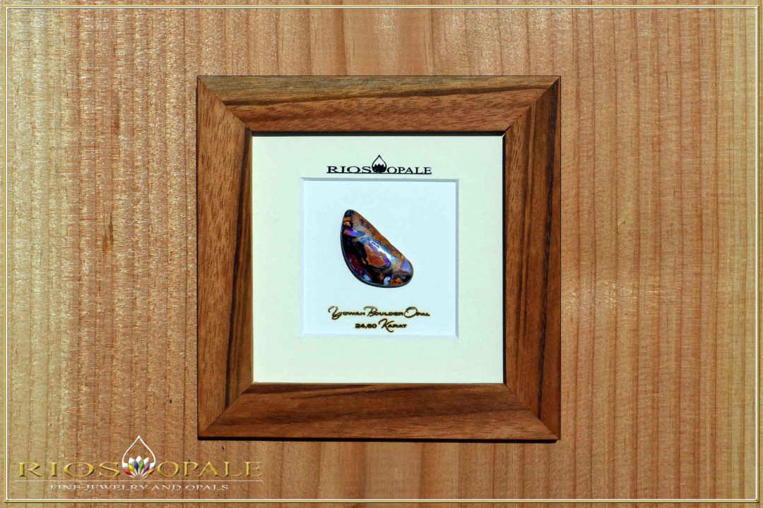 Yowah Boulder Opal - 24,60ct - Silver Edition im 12x12cm Gonzalo Alves Holzrahmen