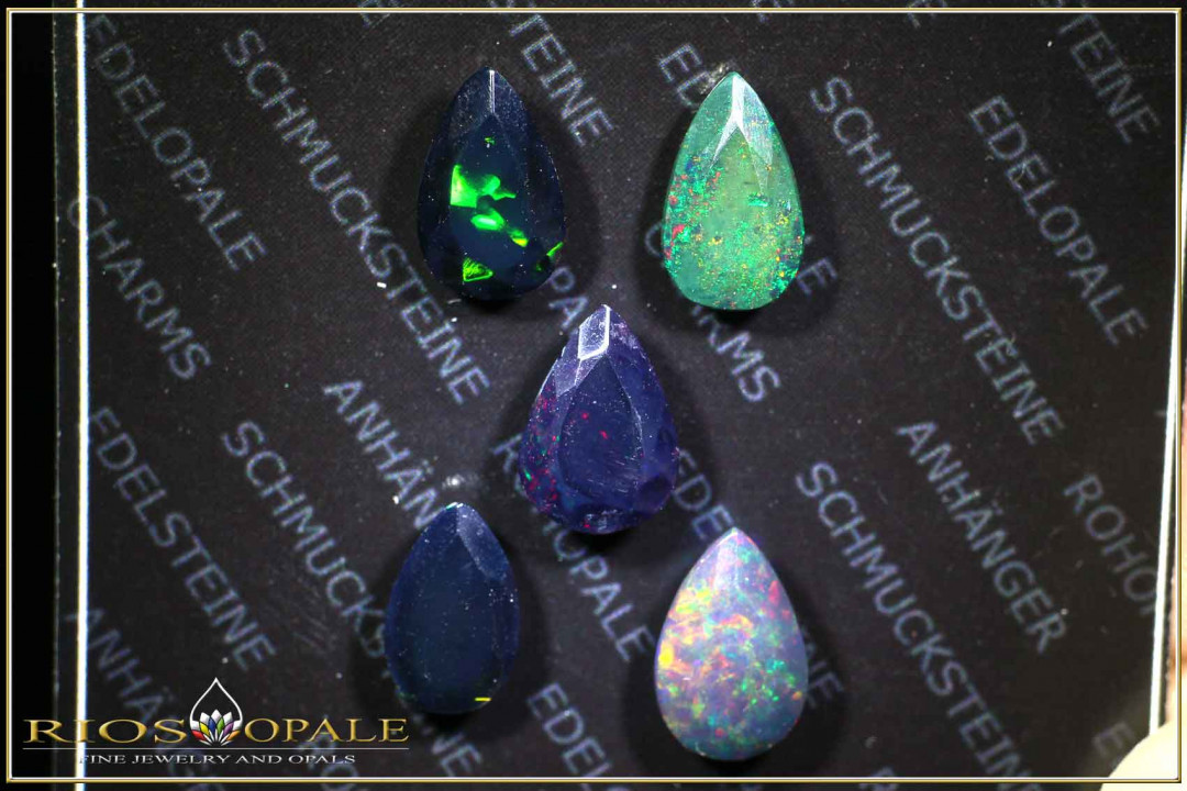 5 Stück Welo Opal smoked und facettiert im Tropfenschliff - 7,45ct