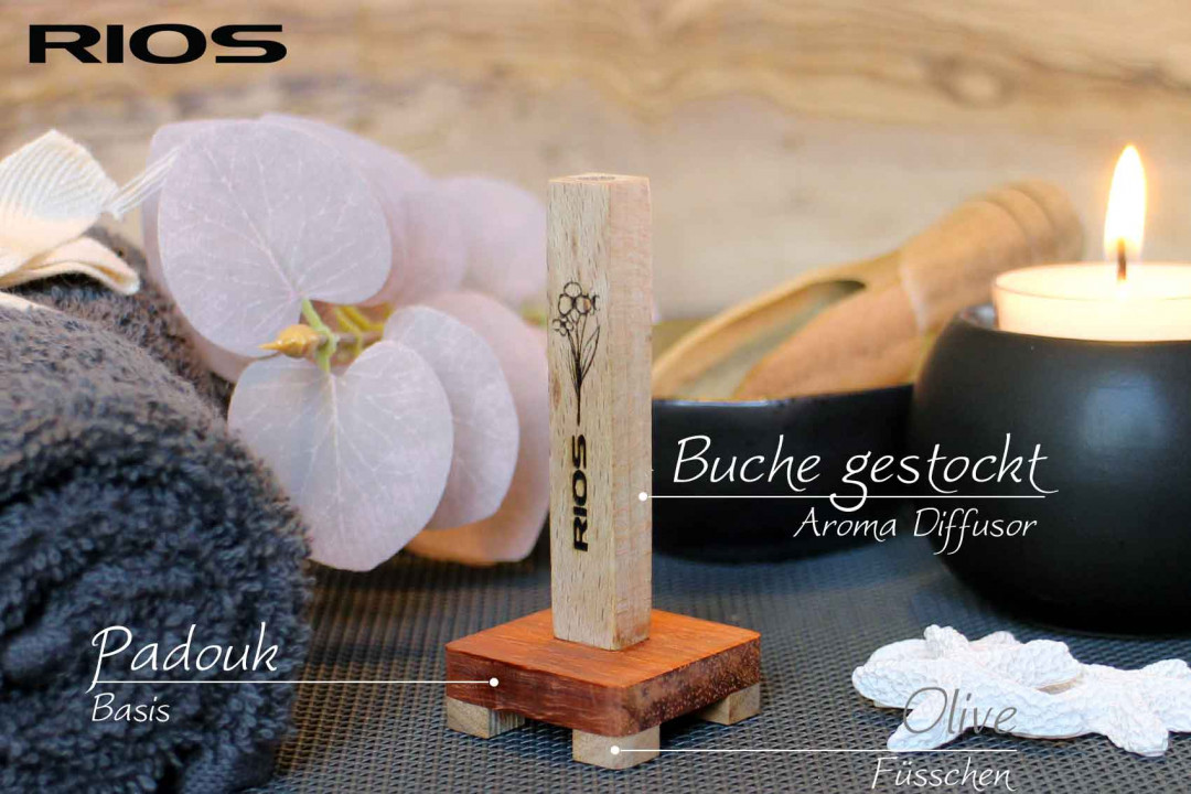 RIOS Edelholz Aroma Diffusor aus Buche gestockt, Padouk und Olive