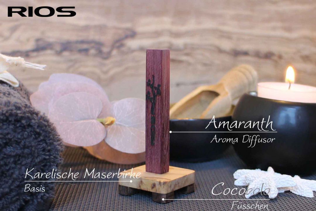 RIOS Edelholz Aroma Diffusor aus Amaranth und Karelische Maserbirke